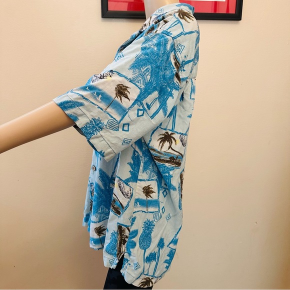 Caribbean Joe Sz L Silk Hawaiian Beach Shirt Button - Picture 5 of 9